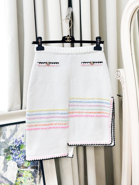 Chanel 24S white and colourful midi skirt