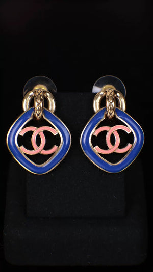 Chanel 22S Pink and Blue Openwork CC Earrings