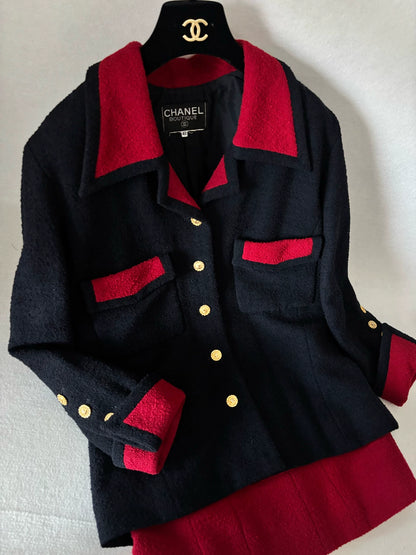 Chanel 88 black and red jacket and skirt suit