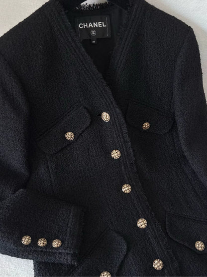 Chanel 20A Black Tweed Mid-Length Coat