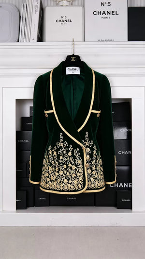 Chanel 91 Green Gold Velvet Jacket