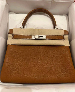 Hermes Kelly 28 Fauve Barenia Faubourg Palladium hardware