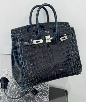 Hermes Birkin 25 Bleu Baltique Shiny Niloticus palladium hardware