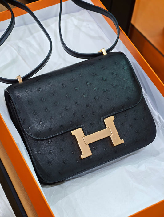 Hermès Constance 18 Black Ostrich Rose Gold Hardware