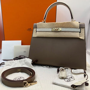 Hermes Kelly 25 Touch Etoupe Madame & Beton Matte Alligator Permabrass hardware