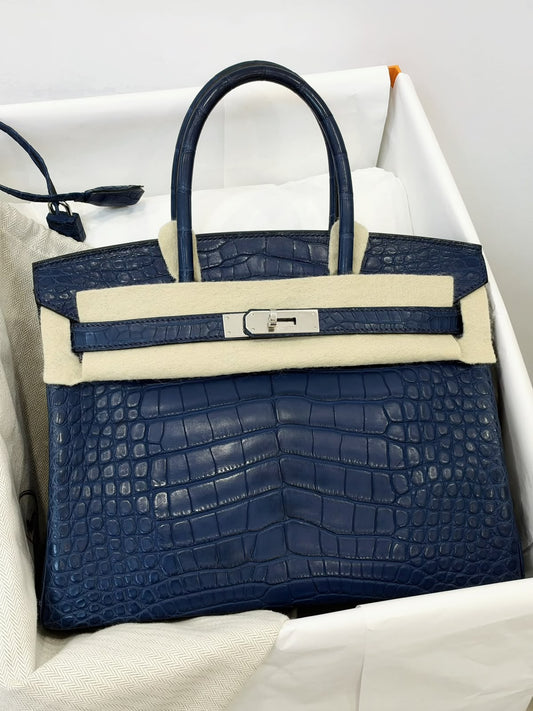 Hermes Birkin 30 Bleu de Malte Matte Alligator Palladium hardware
