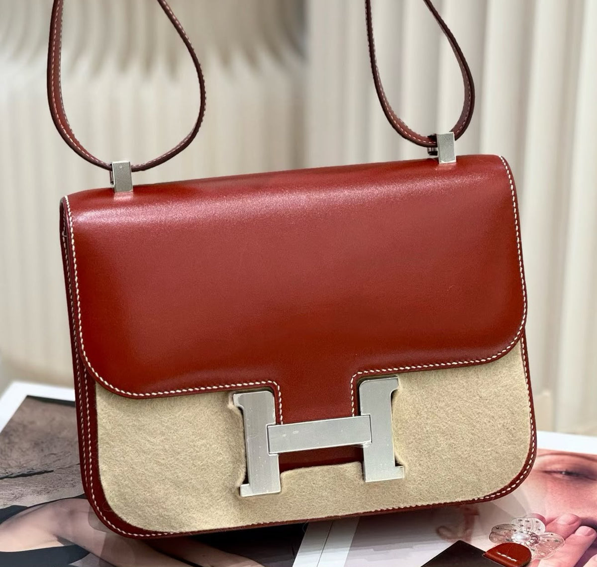 Hermes Constance 24 Brique Box Palladium hardware