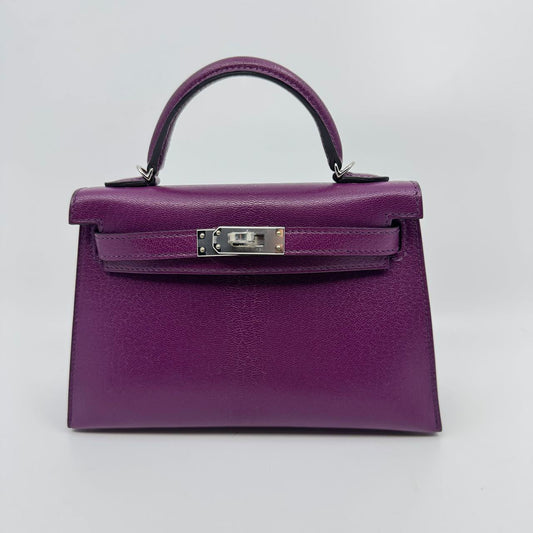 Hermes Mini Kelly 20 Anemone Chevre Palladium hardware