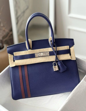 Hermes Birkin 30 Officer Bue Encre / Bordeaux Togo Palladium hardware