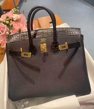 Hermes Birkin 25 Touch Black Matte Alligator/Togo Rose gold hardware