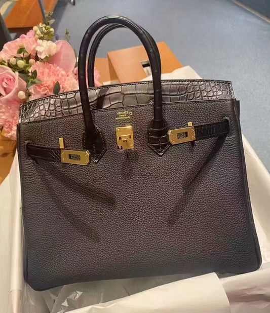 Hermes Birkin 25 Touch Black Matte Alligator/Togo Rose gold hardware