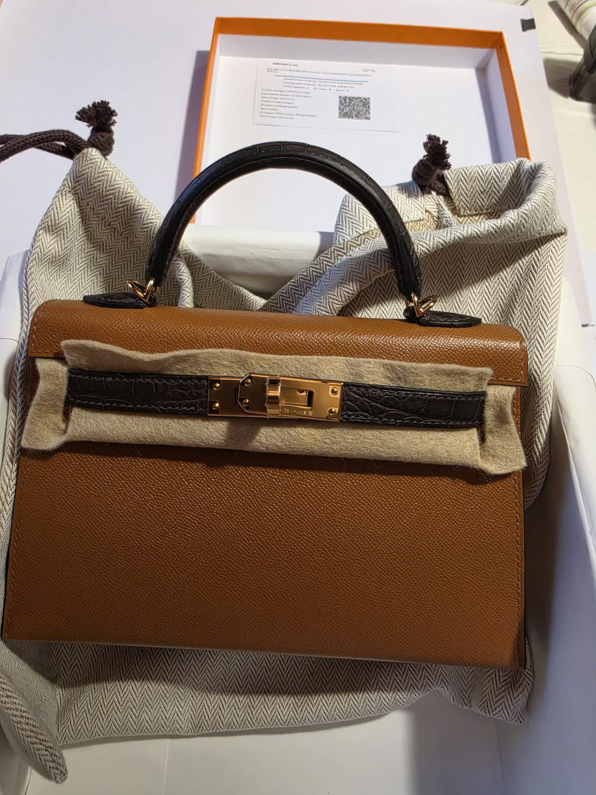 Hermes Mini Kelly 20 Touch Gold Madame & Ebene Matte Alligator Gold hardware