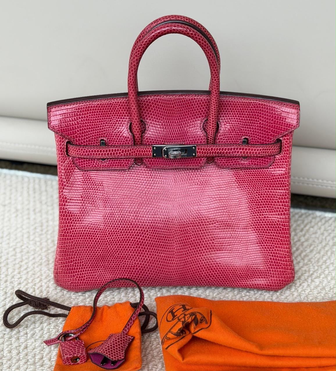 Hermes Birkin 25 Fuschia Lizard Ruthenium