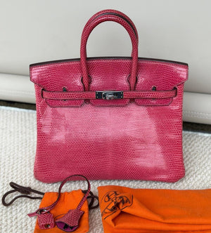Hermes Birkin 25 Fuschia Lizard Ruthenium