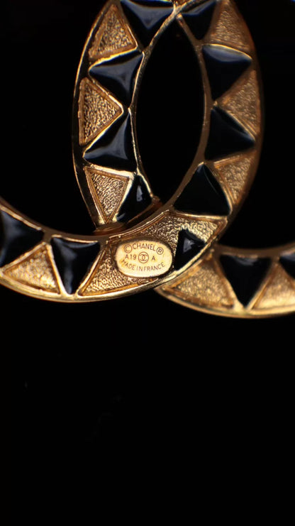 Chanel 19 Black Gold CC Rhinestone Brooch