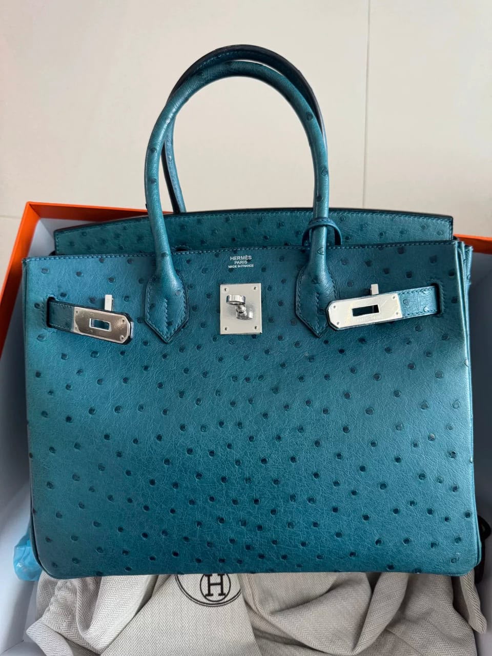 Hermes Birkin 30 Bleu Cobalt Ostrich Palladium hardware