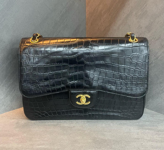 Chanel Classic Flap Black Matte Alligator Gold hardware