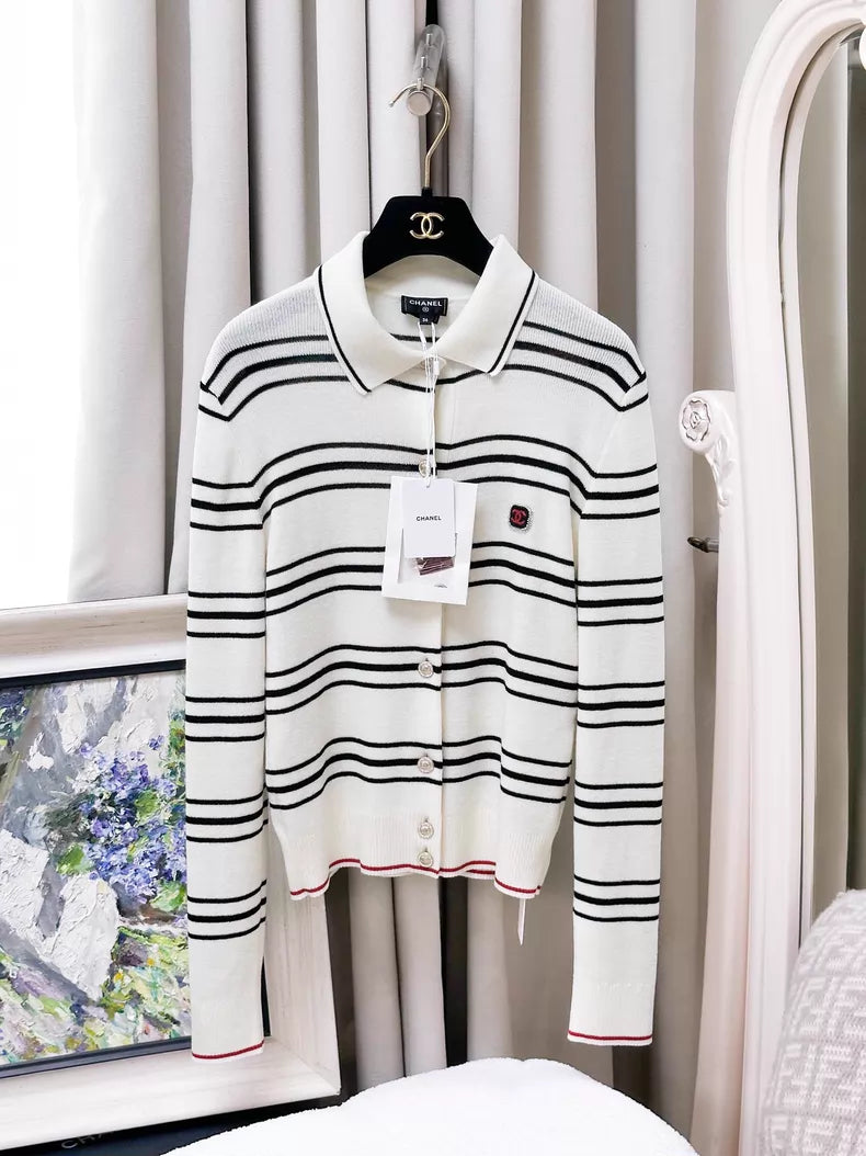 Chanel 24B white and black cardigan
