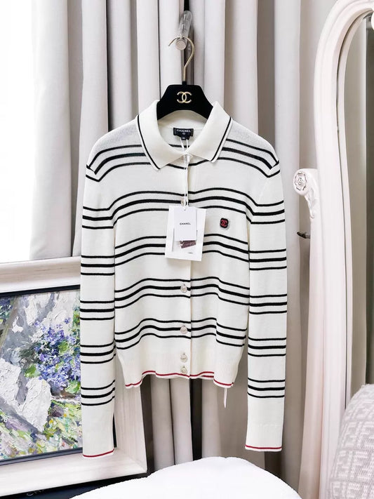 Chanel 24B white and black cardigan