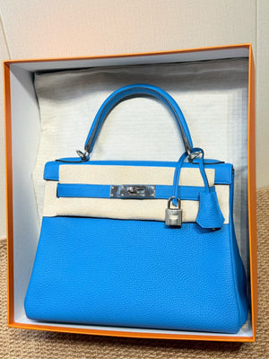Hermes Kelly 28 Bleu Zanibar Togo Palladium hardware