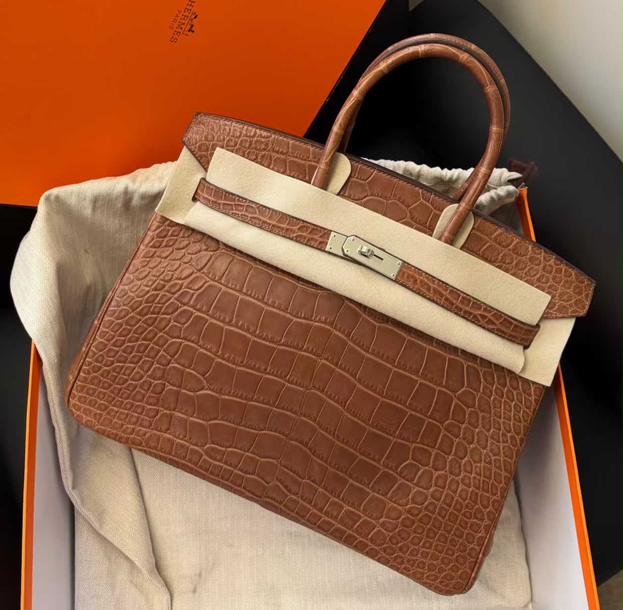 Hermes Birkin 35 gold matte alligator Palladium hardware