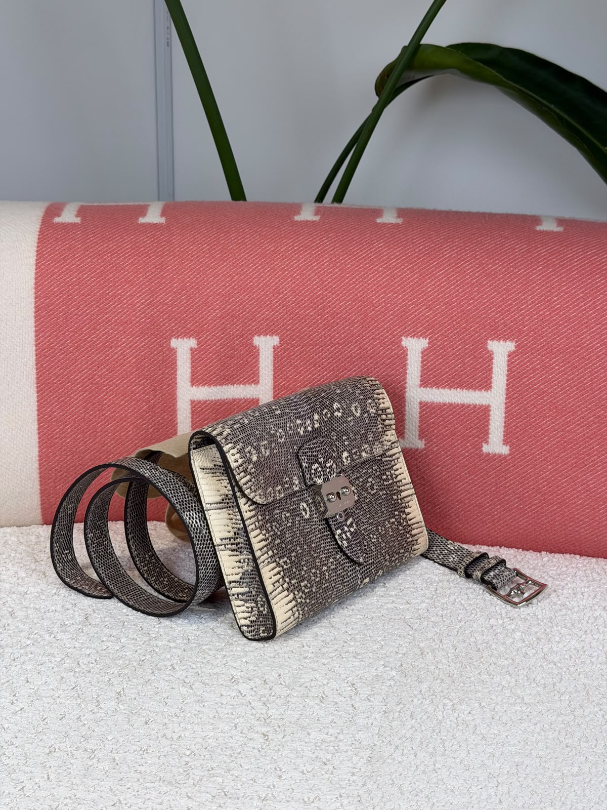 Hermes Kelly Dépêches Ombre Lizard Palladium hardware