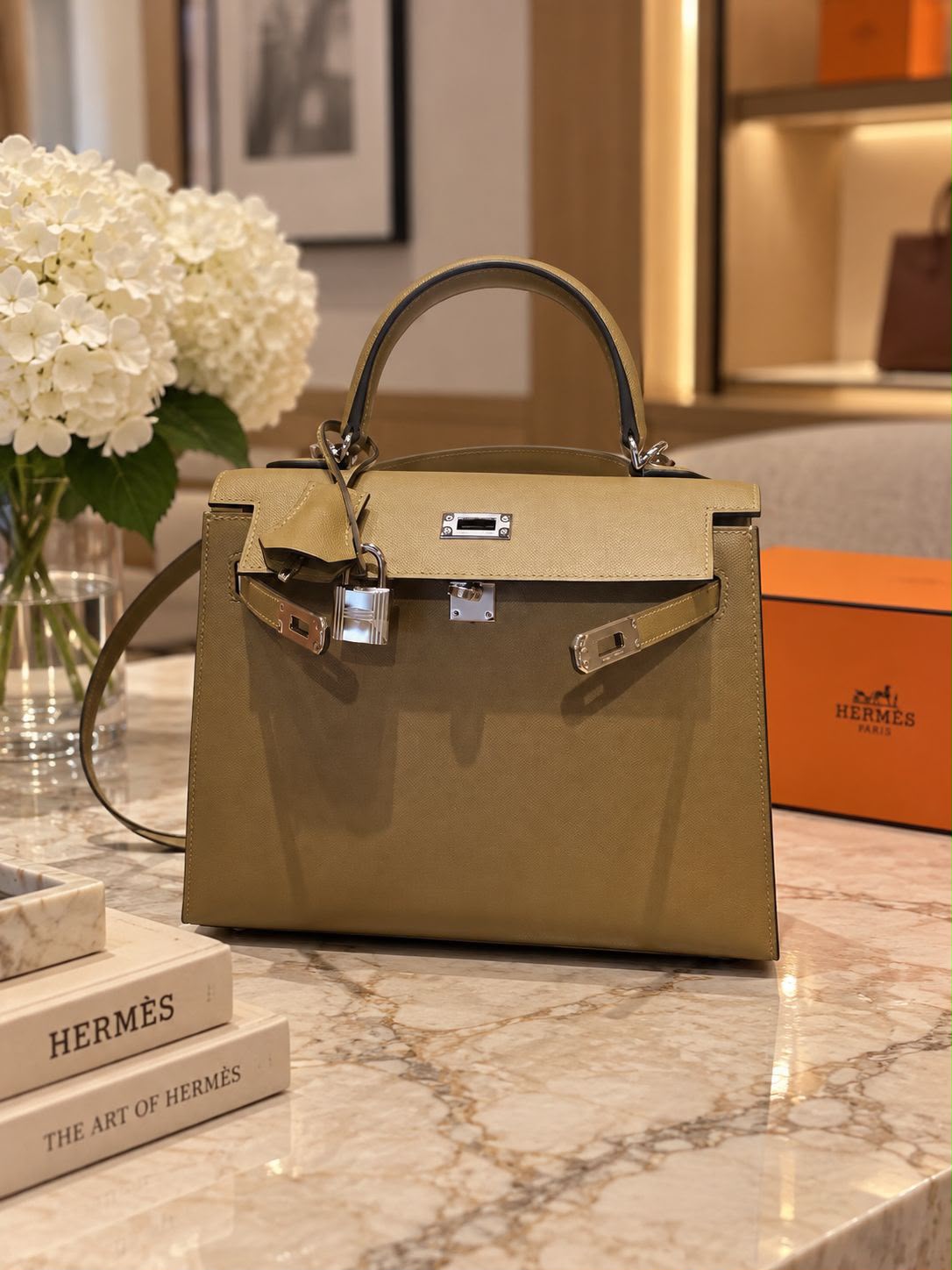 Hermes Kelly 25 Dune Madame Palladium hardware