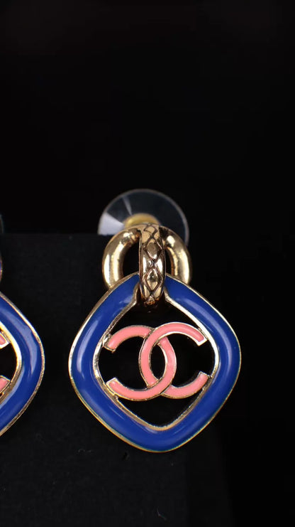 Chanel 22S Pink and Blue Openwork CC Earrings