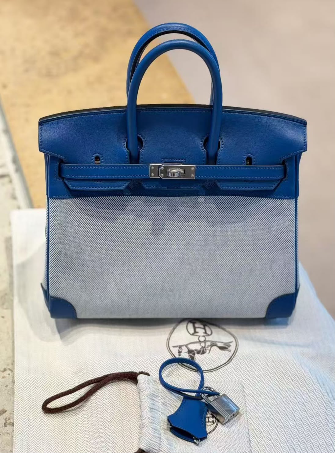 Hermes Birkin 25 toile blue France Palladium hardware (rare)