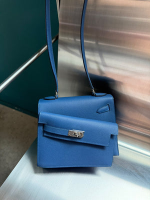Hermes Kelly desordre blue tie Epsom palladium hardware