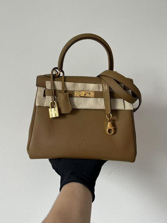 Hermes Kelly 25 Bronze Dore Togo Gold hardware