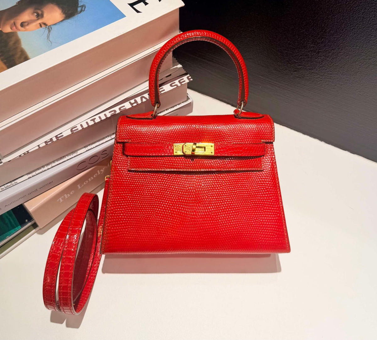 Hermes mini Kelly 20 braise lizard gold hardware