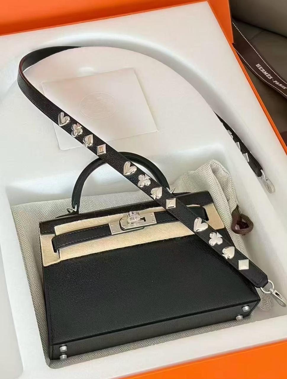 Hermes Mini Kelly 20 Clou de Coeur Black Chevre Palladium hardware