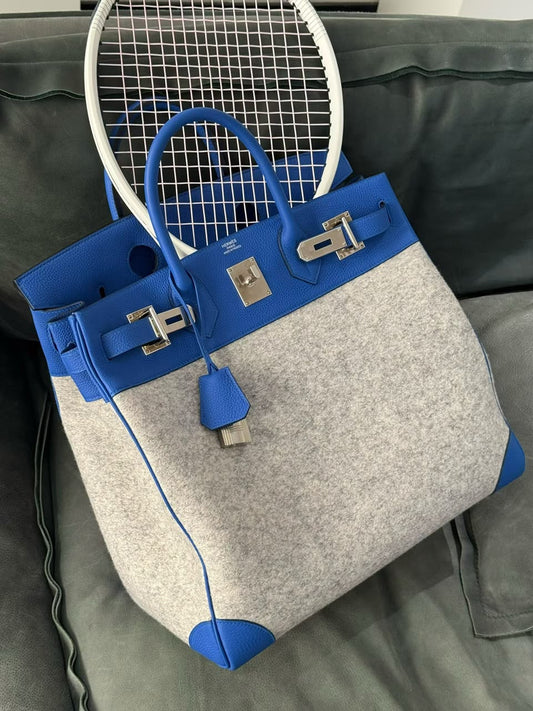 Hermès Hac 40 Bleu France Togo / Feutre Palladium Hardware