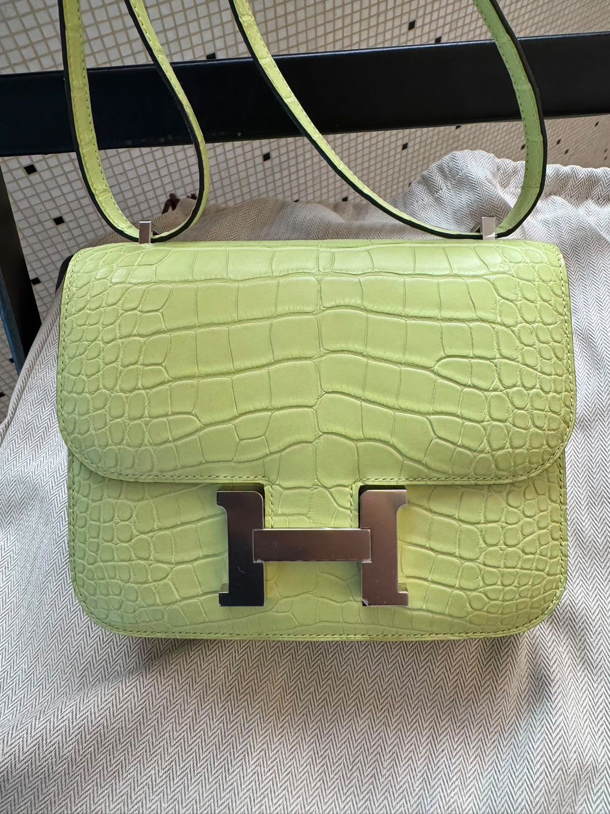 Hermes Mini Constance Jaune Bourgeon Matt Alligator Palladium hardware