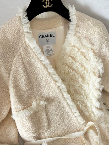 Chanel 02C Off-white Mesh and Lace Trim Jacket