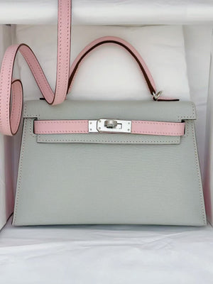 Hermes mini Kelly 20 HSS Gris Perle x  rose Sakura Chevre Palladium hardware