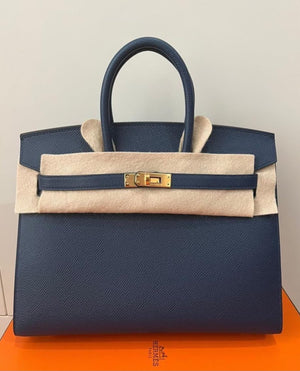 Hermes Birkin 25 Sellier Bleu de Prusse Epsom Gold hardware