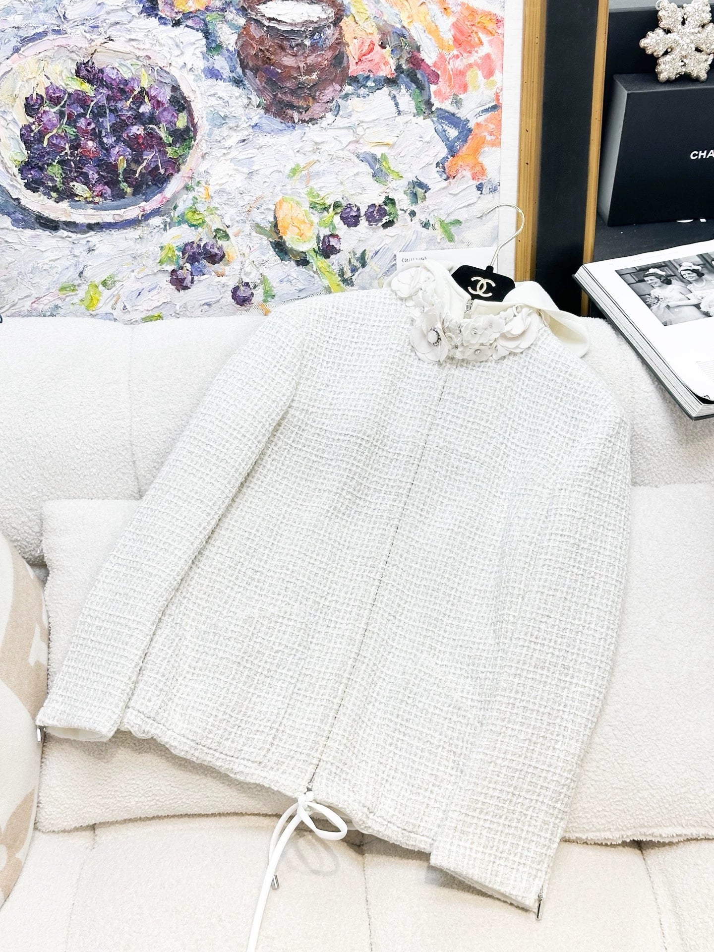 Chanel 25C white camellia jacket