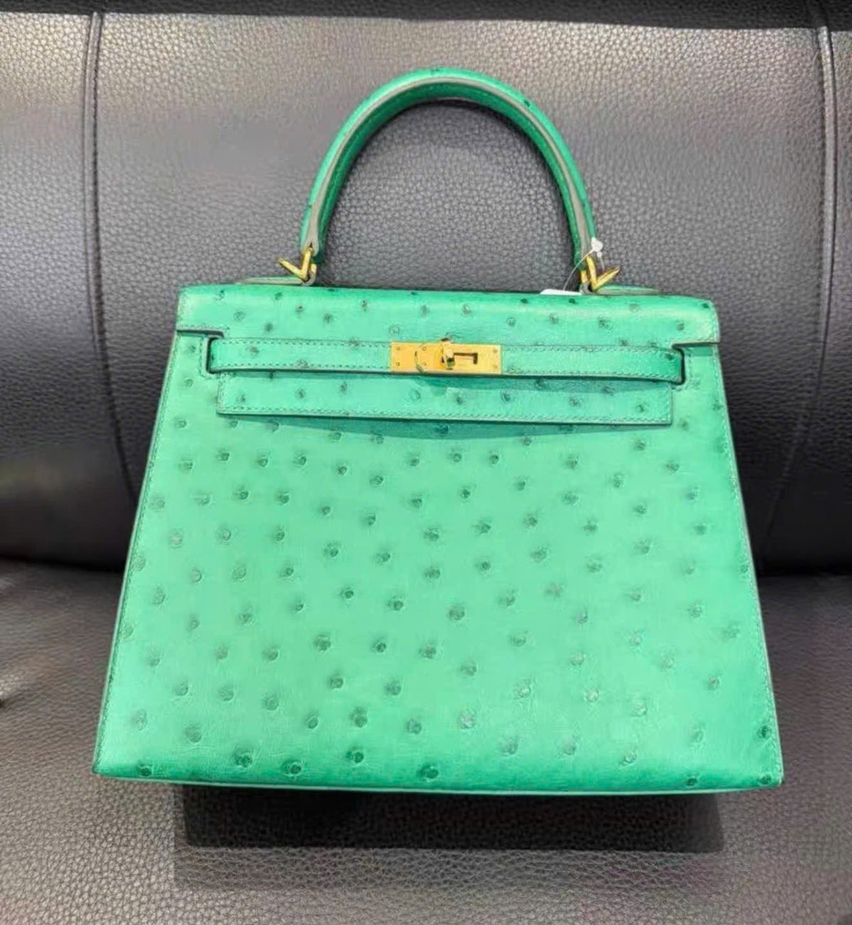 Hermes Kelly 25 Vert Vertigo Ostrich Gold hardware