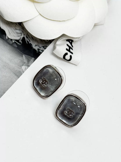 Chanel 26A blue-grey clear earrings