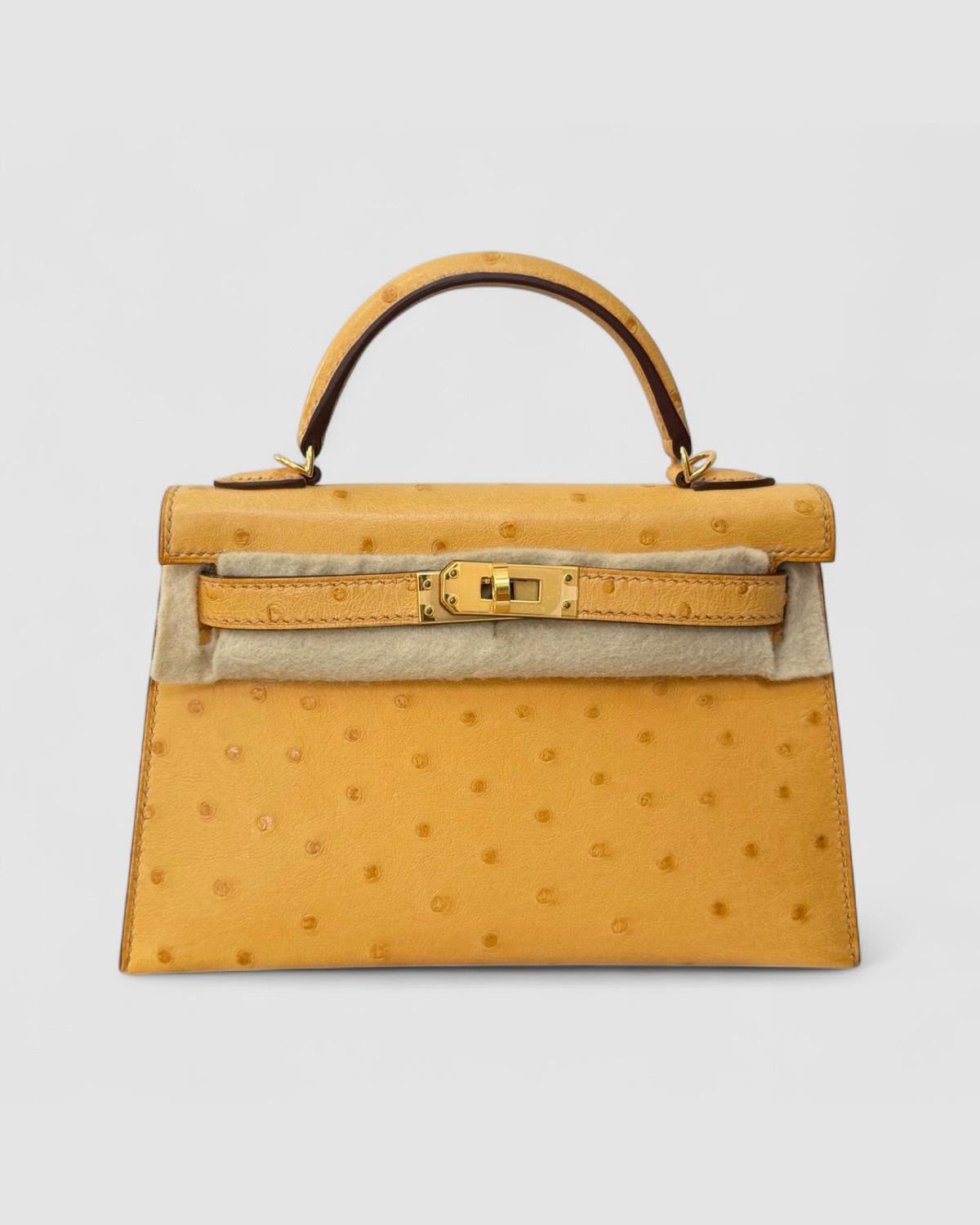 Hermes Mini Kelly 20 Tabac Camel Ostrich Gold hardware