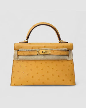 Hermes Mini Kelly 20 Tabac Camel Ostrich Gold hardware