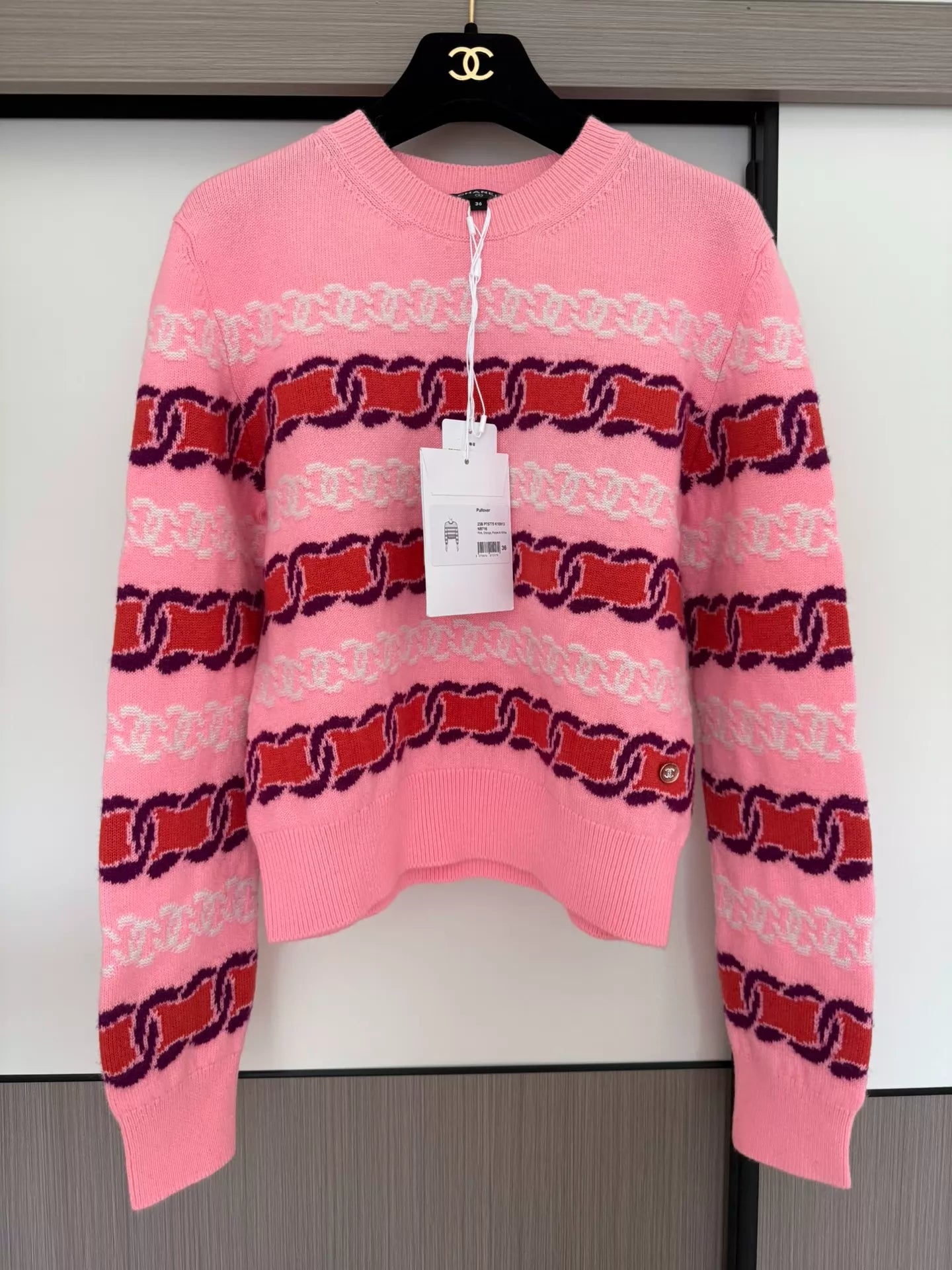 Chanel 23b pink knit pullover sweater