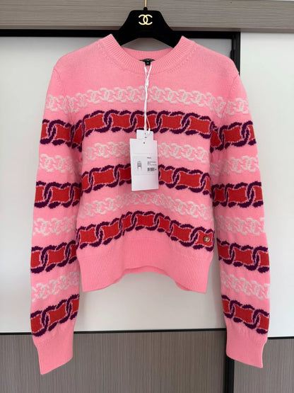 Chanel 23b pink knit pullover sweater
