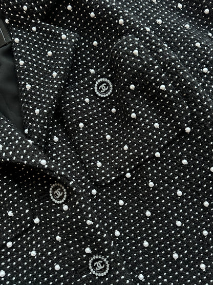 Chanel 24B Pearl Polka Dot Black Jacket