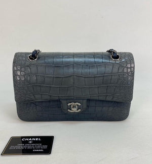 Chanel Classic Flap Medium Dark Blue Matte Alligator Palladium hardware
