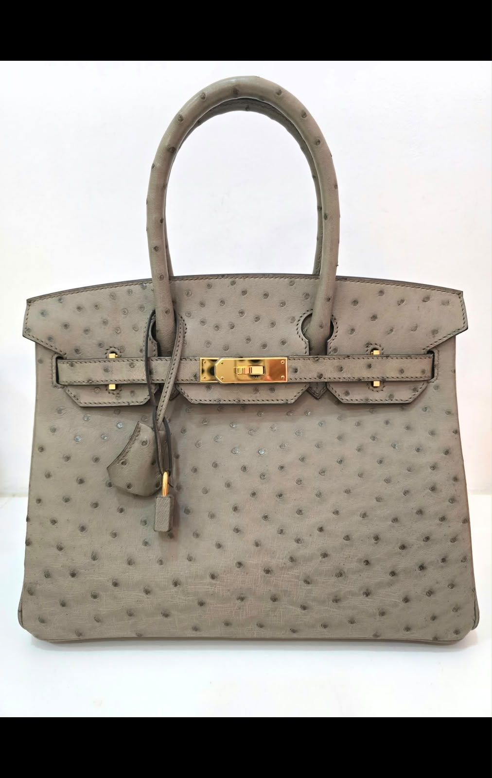 Hermes Birkin 30 Gris Tourterelle Ostrich Gold hardware