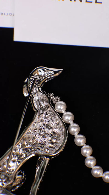 Chanel 26A puppy rhinestone and pearl brooch