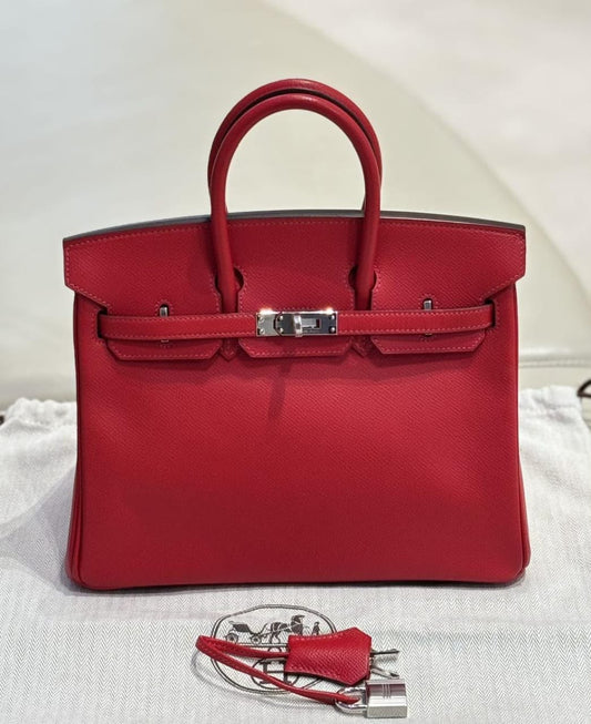 Hermes Birkin 25 Rouge Casaque Epsom Palladium hardware